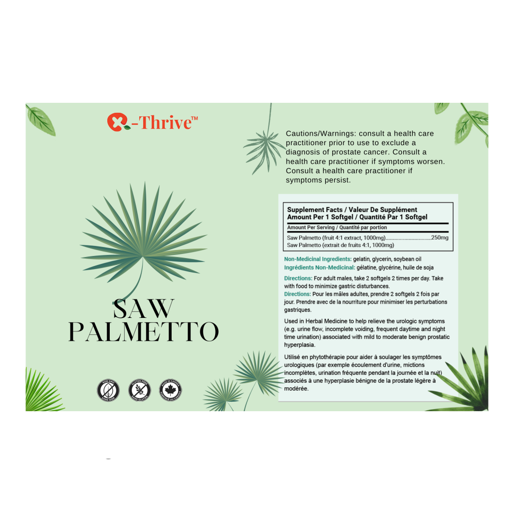 X-Thrive Saw Palmetto 1000mg 90 tablets Health Supplement for Male, Urologic Symptoms, Urinary Tract Functions, DHT Levels, Benign Prostatic Hyperplasia, Prostate Health, Hair Loss Control, Vitality