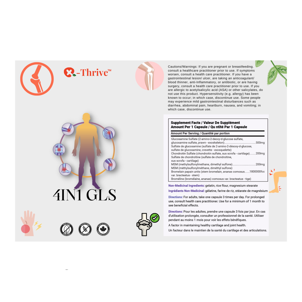 X-Thrive 4-in-1 GLS 875mg 150 tablets Health Supplement for Joint Pain Relief, Osteoarthritis Conditions, Bone Health, Cartilages, Arthrosis, Natural Bone Support