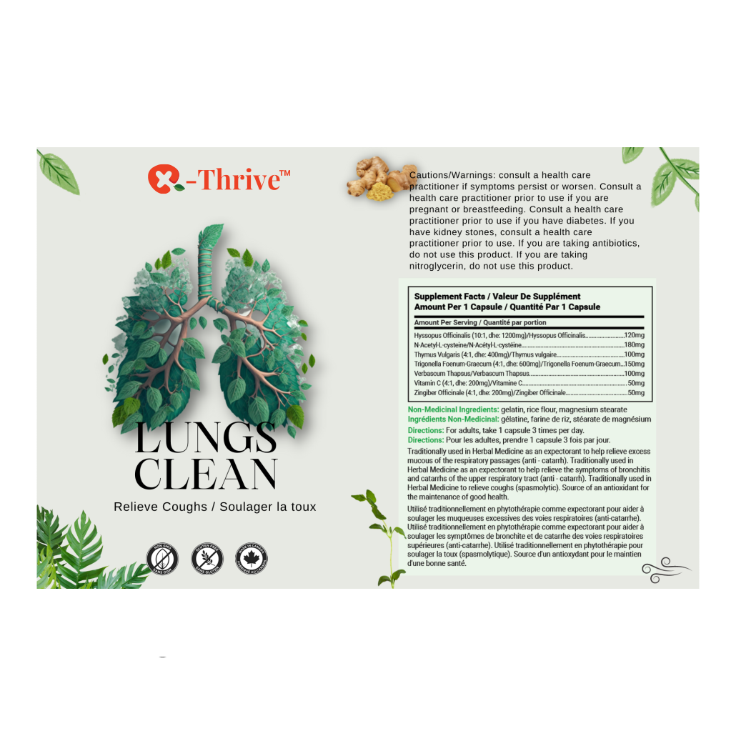 X-Thrive Lung’s Clean 750mg 90 tablets Health Supplement for Relieving Coughs, Bronchitis, Excess Mucous, Upper Respiratory Tract, Catarrh, Antioxidant for Wellness,