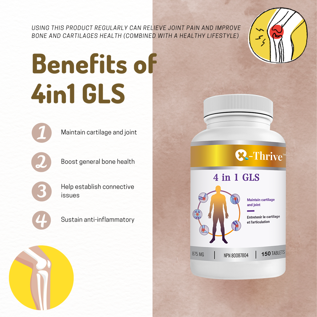 X-Thrive 4-in-1 GLS 875mg 150 tablets Health Supplement for Joint Pain Relief, Osteoarthritis Conditions, Bone Health, Cartilages, Arthrosis, Natural Bone Support