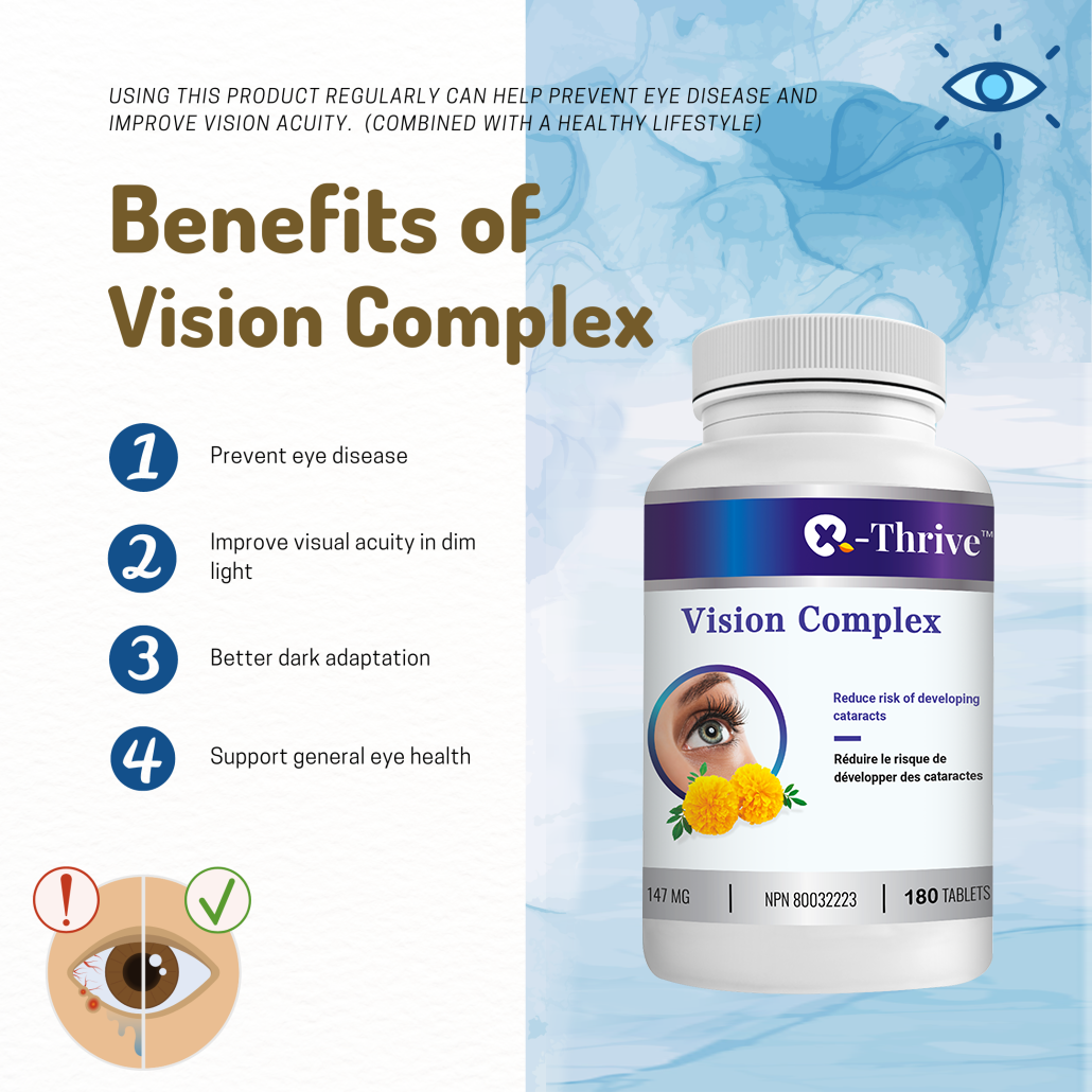 X-Thrive Vision Complex 147mg 180 tablets, Vision Health Supplement for Eye Disease Prevention, Improve Vision Acuity, Natural Antioxidant