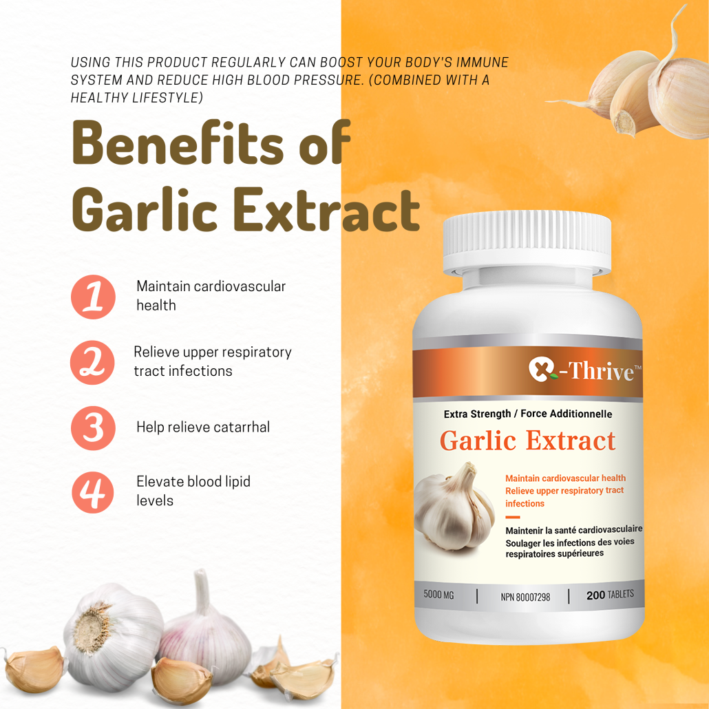 X-Thrive Garlic Extract 5000mg 200 tablets Supplement for Cardiovascular Health, Upper Respiratory Tract Infections, Blood Lipid Levels