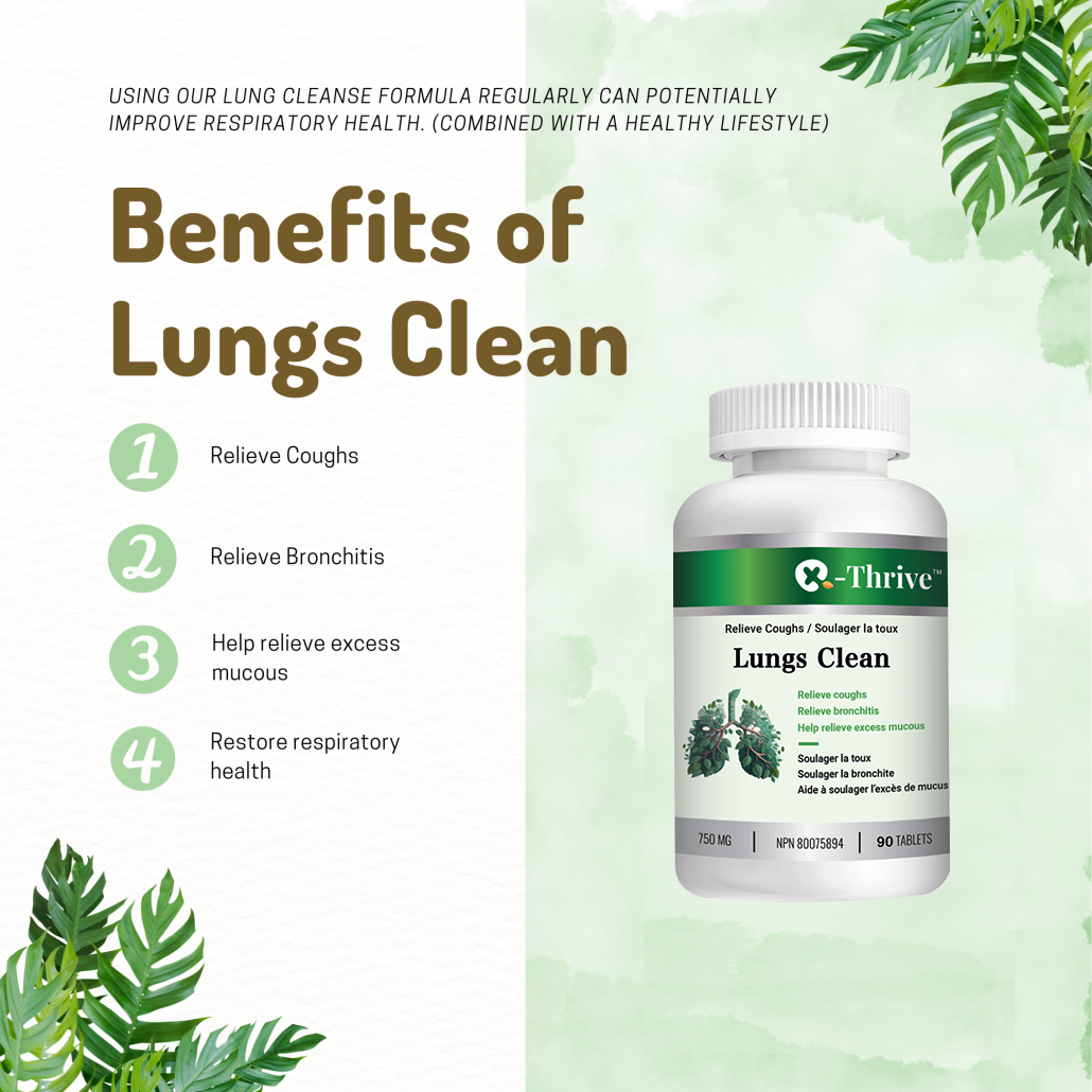 X-Thrive Lung’s Clean 750mg 90 tablets Health Supplement for Relieving Coughs, Bronchitis, Excess Mucous, Upper Respiratory Tract, Catarrh, Antioxidant for Wellness,