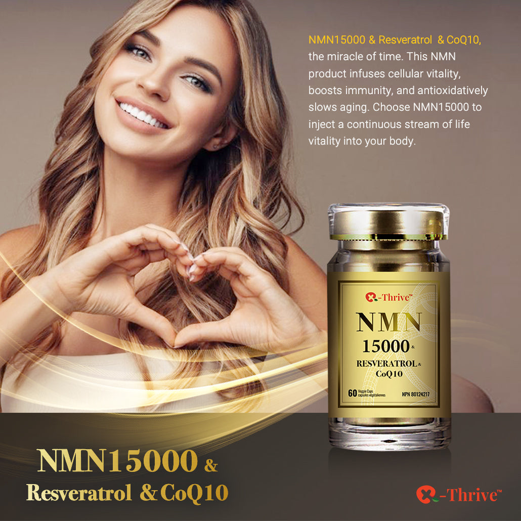 X-Thrive NMN15000 & Resveratrol & CoQ10 Nicotinamide Mononucleotide 99% Purity for Improved Metabolic Function, Cardiovascular Health, Enhanced Cognitive Function