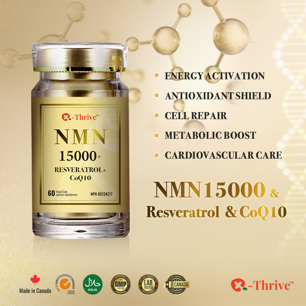 X-Thrive NMN15000 & Resveratrol & CoQ10 Nicotinamide Mononucleotide 99% Purity for Improved Metabolic Function, Cardiovascular Health, Enhanced Cognitive Function