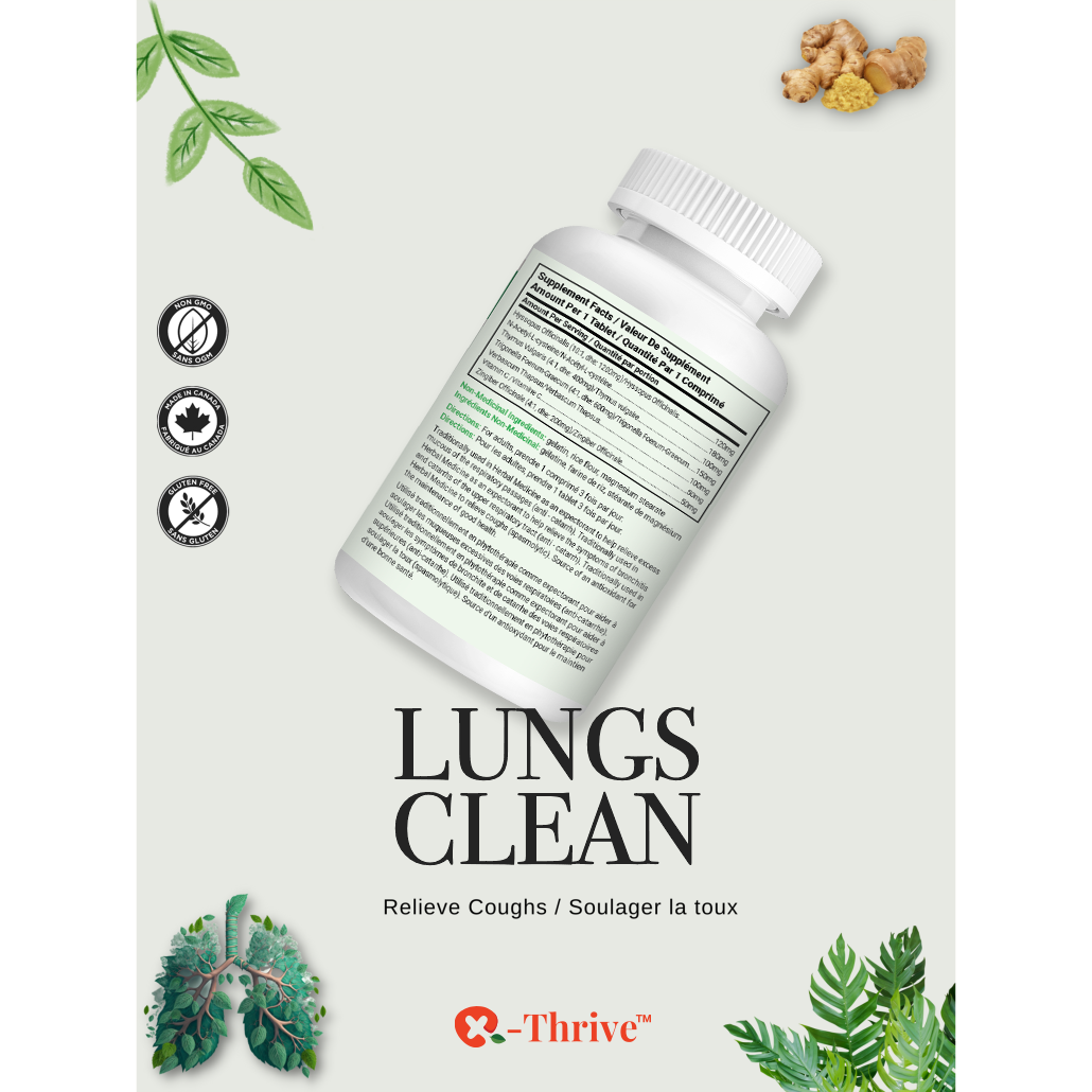 X-Thrive Lung’s Clean 750mg 90 tablets Health Supplement for Relieving Coughs, Bronchitis, Excess Mucous, Upper Respiratory Tract, Catarrh, Antioxidant for Wellness,