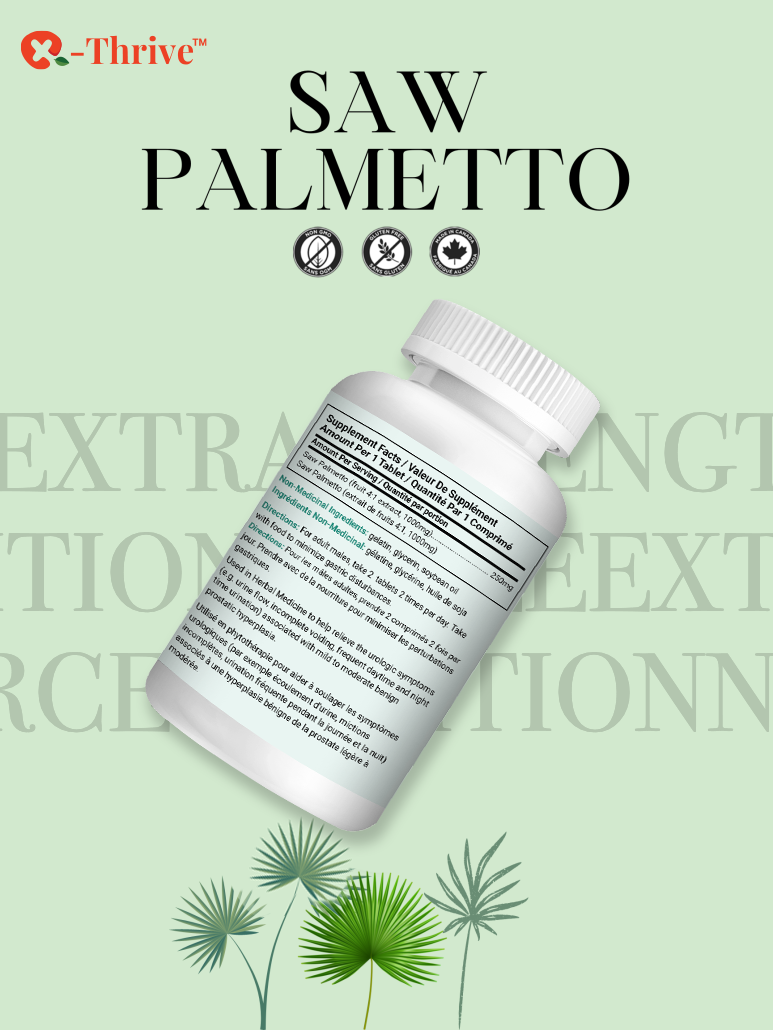 X-Thrive Saw Palmetto 1000mg 90 tablets Health Supplement for Male, Urologic Symptoms, Urinary Tract Functions, DHT Levels, Benign Prostatic Hyperplasia, Prostate Health, Hair Loss Control, Vitality